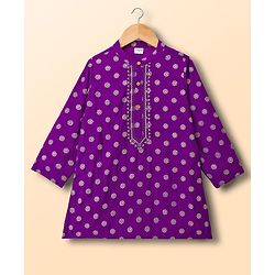 Babyhug Woven Full Sleeves Kurta Pyjama Set With Foil Print - Purple