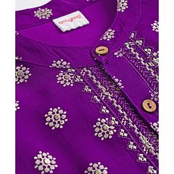 Babyhug Woven Full Sleeves Kurta Pyjama Set With Foil Print - Purple