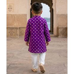 Babyhug Woven Full Sleeves Kurta Pyjama Set With Foil Print - Purple