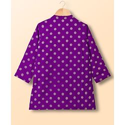 Babyhug Woven Full Sleeves Kurta Pyjama Set With Foil Print - Purple