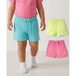 Babyhug 100% Cotton Knit Mid Thigh Shorts with Text Print & Bow Applique Pack of 3 - Multicolor