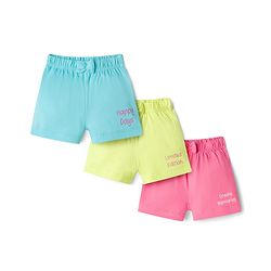 Babyhug 100% Cotton Knit Mid Thigh Shorts with Text Print & Bow Applique Pack of 3 - Multicolor