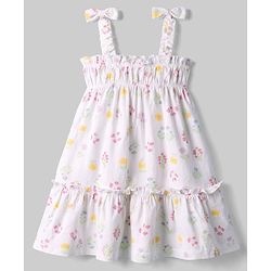 Babyhug Knitted One Piece Dresses/Frocks with Shoulder Straps and Floral Print White 3-6 Months