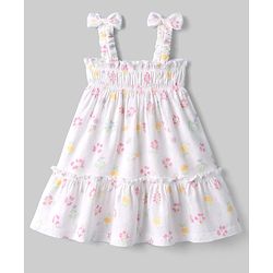 Babyhug Knitted One Piece Dresses/Frocks with Shoulder Straps and Floral Print White 3-6 Months