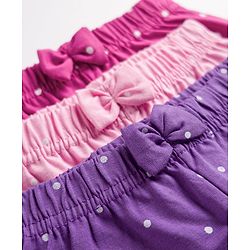 Babyhug Single Jersey Knit Mid Thigh Shorts with Polka Dot Print & Bow Applique Pack of 3 - Multicolor