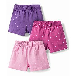Babyhug Single Jersey Knit Mid Thigh Shorts with Polka Dot Print & Bow Applique Pack of 3 - Multicolor