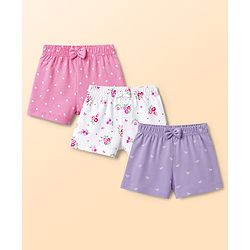 Babyhug Single Jersey Knit Mid Thigh Printed Shorts with Bow Applique Pack of 3 - Multicolor