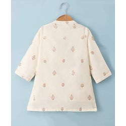 Babyhug Cotton Blend Woven Full Sleeves Kurta Pyjama Set with Floral Sequin Embroidery - Offwhite