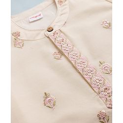 Babyhug Cotton Blend Woven Full Sleeves Kurta Pyjama Set with Floral Sequin Embroidery - Offwhite
