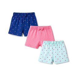 Babyhug Single Jersey Knit Mid Thigh Printed Shorts with Bow Applique Pack of 3 - Multicolor