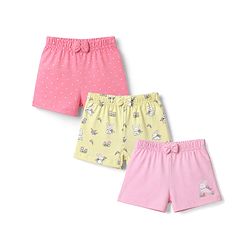 Babyhug Single Jersey Knit Mid Thigh Shorts With Polka Dots & Bunny Print Pack of 3 - Multicolor