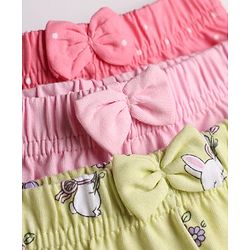 Babyhug Single Jersey Knit Mid Thigh Shorts With Polka Dots & Bunny Print Pack of 3 - Multicolor