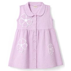 Babyhug 100% Cotton Knit Sleeveless Frock With Floral Applique - Lavender