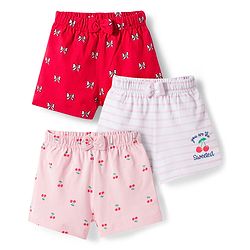 Babyhug Single Jersey Knit Mid Thigh Shorts with Cherry & Bow Print Pack of 3 - Multicolor