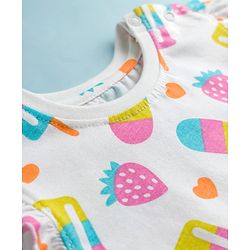 Babyhug Cotton Knit Frill Sleeves Co-ords T-Shirt & Capri Night Suit with Popsicle Print - White