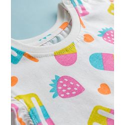Babyhug Cotton Knit Frill Sleeves Co-ords T-Shirt & Capri Night Suit with Popsicle Print - White