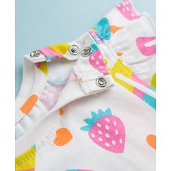 Babyhug Cotton Knit Frill Sleeves Co-ords T-Shirt & Capri Night Suit with Popsicle Print - White