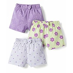 Babyhug Single Jersey Knit Mid Thigh Printed Shorts with Bow Applique Pack of 3 - Multicolor