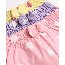 Babyhug Single Jersey Knit Mid Thigh Shorts With Heart Print & Bow Applique Pack of 3 - Multicolor
