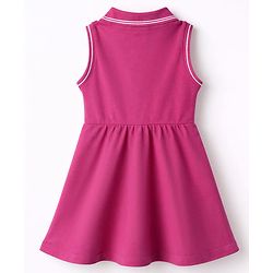 Babyhug  Knitted Sleeveless Polo Neck One Piece Dress/Frock With Bow Print - Pink