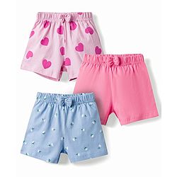 Babyhug Single Jersey Knit Mid Thigh Printed Shorts with Bow Applique Pack of 3 - Multicolor