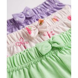 Babyhug Single Jersey Knit Mid Thigh Printed Shorts with Bow Applique Pack of 3 - Multicolor