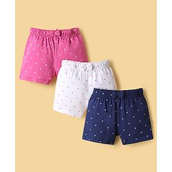 Babyhug Single Jersey Knit Mid Thigh Shorts With Polka Dots Print Pack of 3 - Multicolor