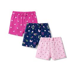 Babyhug Single Jersey Knit Mid Thigh Printed Shorts with Bow Applique Pack of 3 - Multicolor