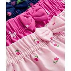 Babyhug Single Jersey Knit Mid Thigh Printed Shorts with Bow Applique Pack of 3 - Multicolor