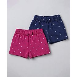 Babyhug Single Jersey Knit Mid Thigh Printed Shorts with Bow Applique Pack of 2 - Multicolor