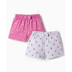 Babyhug Cotton Knit Mid Thigh Floral Printed Shorts With Bpw Applique Pack of 2 -Multicolour