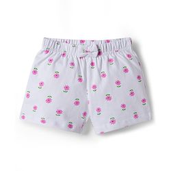 Babyhug Cotton Knit Mid Thigh Floral Printed Shorts With Bpw Applique Pack of 2 -Multicolour
