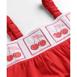 Babyhug 100% Cotton Knit Sleeveless Cherry Embroidered Tiered Frock - Red