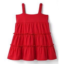 Babyhug 100% Cotton Knit Sleeveless Cherry Embroidered Tiered Frock - Red