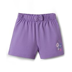 Babyhug Cotton Knit Mid Thigh Floral Printed Shorts With Bow Applique - Multicolour