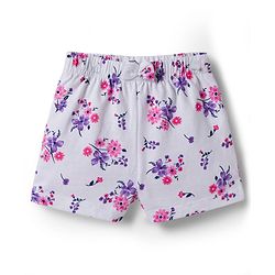 Babyhug Cotton Knit Mid Thigh Floral Printed Shorts With Bow Applique - Multicolour
