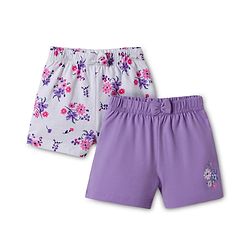 Babyhug Cotton Knit Mid Thigh Floral Printed Shorts With Bow Applique - Multicolour