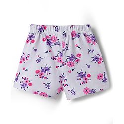 Babyhug Cotton Knit Mid Thigh Floral Printed Shorts With Bow Applique - Multicolour