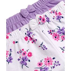 Babyhug Cotton Knit Mid Thigh Floral Printed Shorts With Bow Applique - Multicolour