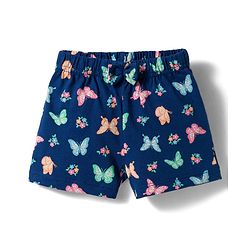 Babyhug Cotton Knit Mid Thigh Shorts with Floral & Butterfly Print & Bow Applique Pack of 2 - Navy Blue & Pink