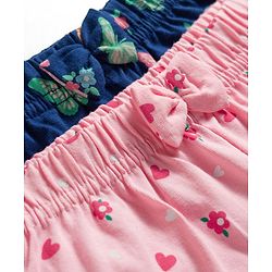 Babyhug Cotton Knit Mid Thigh Shorts with Floral & Butterfly Print & Bow Applique Pack of 2 - Navy Blue & Pink