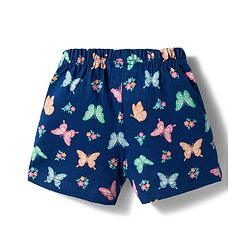 Babyhug Cotton Knit Mid Thigh Shorts with Floral & Butterfly Print & Bow Applique Pack of 2 - Navy Blue & Pink