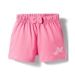 Babyhug Cotton Knit Mid Thigh Shorts with Floral & Butterfly Print & Bow Applique Pack of 2 - Light Green & Pink