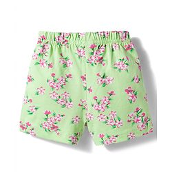 Babyhug Cotton Knit Mid Thigh Shorts with Floral & Butterfly Print & Bow Applique Pack of 2 - Light Green & Pink