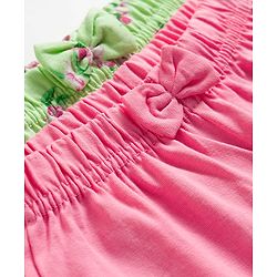 Babyhug Cotton Knit Mid Thigh Shorts with Floral & Butterfly Print & Bow Applique Pack of 2 - Light Green & Pink