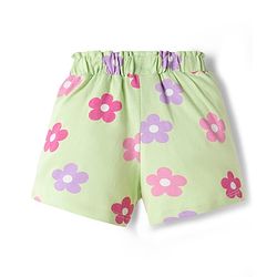 Babyhug Cotton Knit Mid Thigh Floral Printed Shorts With Bow Applique - Light Green