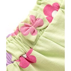 Babyhug Cotton Knit Mid Thigh Floral Printed Shorts With Bow Applique - Light Green