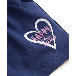 Babyhug Cotton Knit Mid Thigh Heart & Text Printed Shorts With Bow Applique - Navy Blue