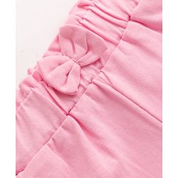 Babyhug Cotton Knit Mid Thigh Heart & Text Printed Shorts With Bow Applique - Pink