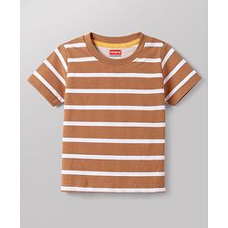 Babyhug 100% Cotton Knit Half Sleeves Striped Animal & Vehicles Printed T-Shirts Pack of 3 - Navy Blue Brown & White